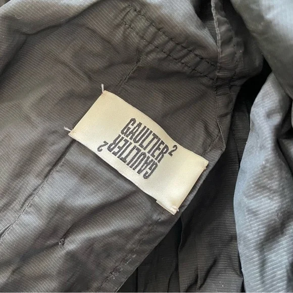 Jean Paul Gaultier 2 Squared Vintage Black Double Breasted Crinkle Trench Coat M - Picture 6 of 12